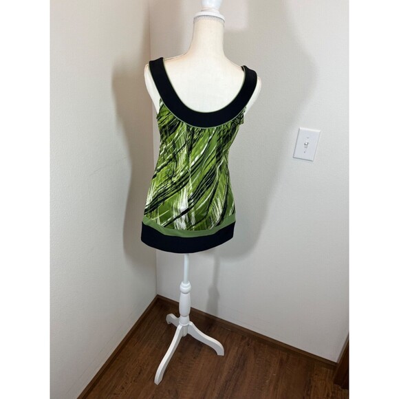 Heart and Soul Size Large Blouse Black White Multi Shades of Greens Band At Hem - Picture 4 of 9